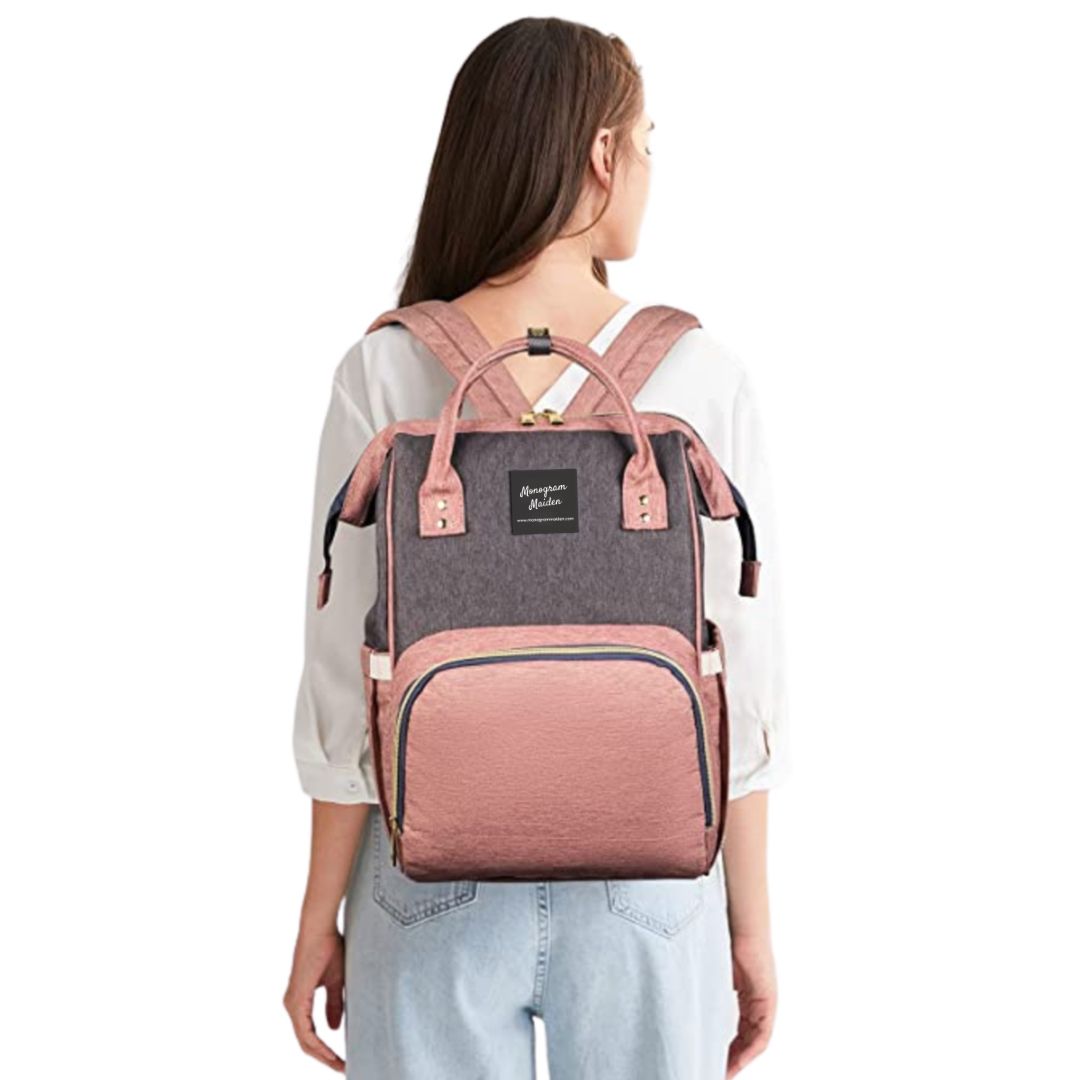 Pink/Grey Solid Diaper Bag Backpack