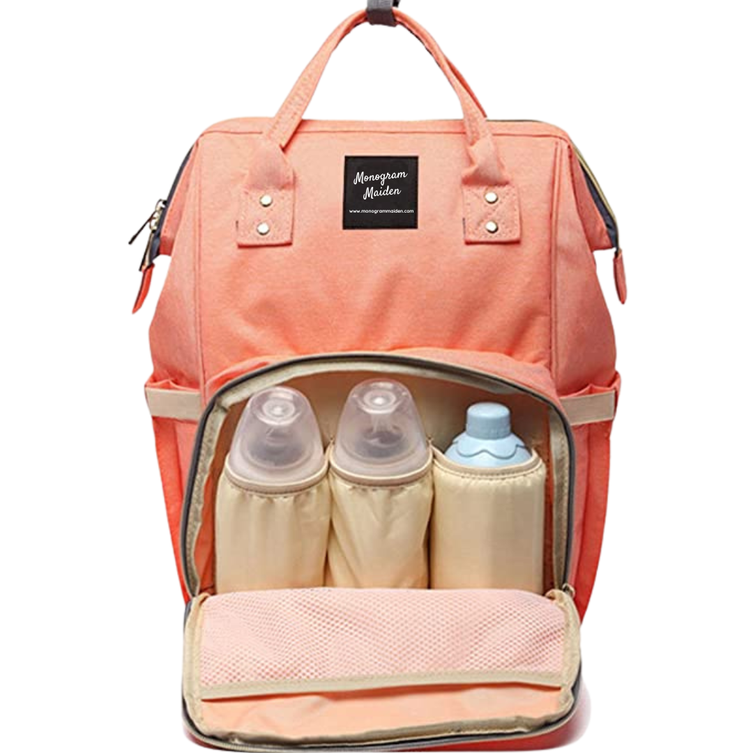 Peach Orange Solid Diaper Bag Backpack