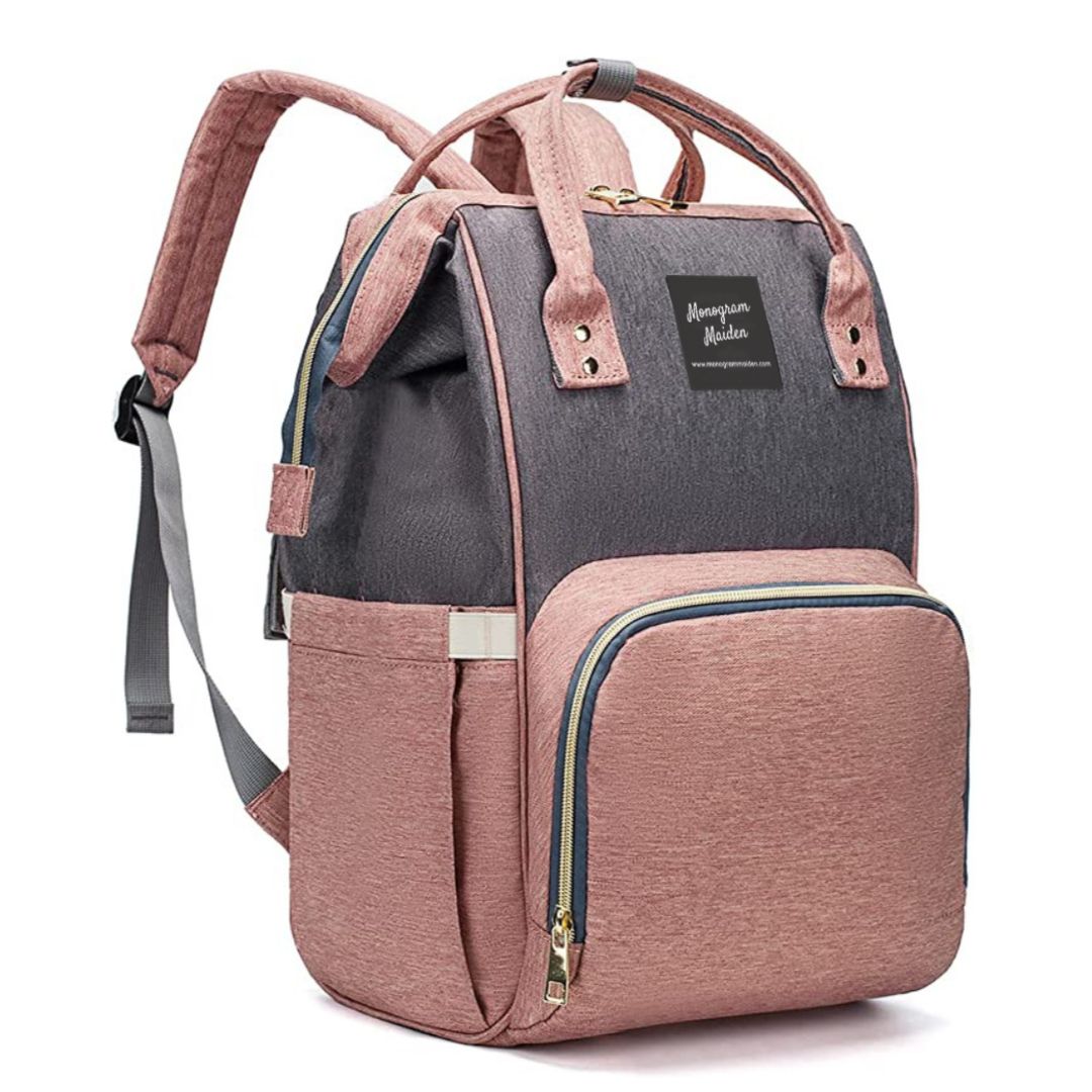 Pink/Grey Solid Diaper Bag Backpack