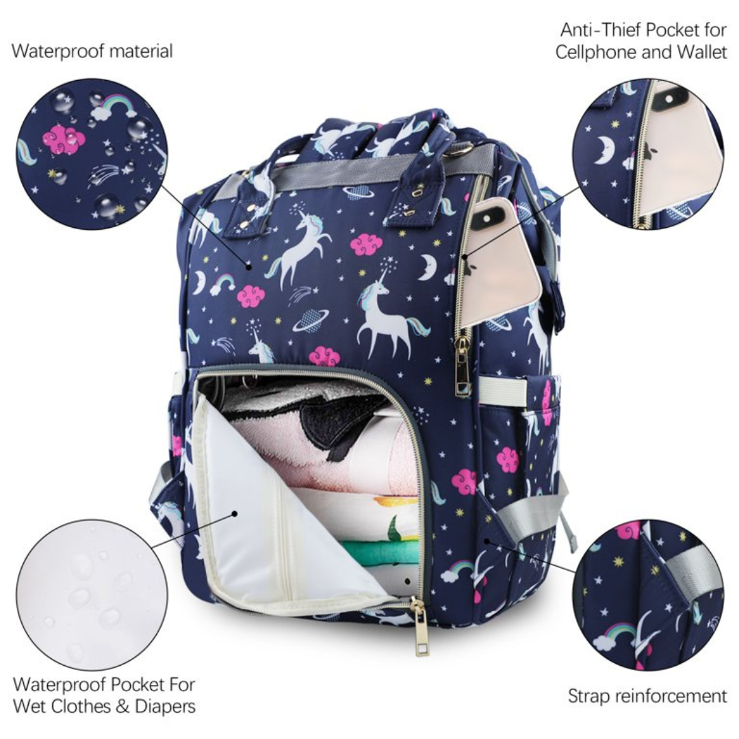 Navy Unicorn Diaper Bag Backpack