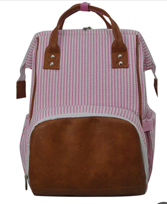 Pink Seersucker Diaper Bag Backpack