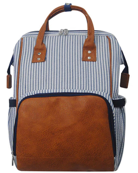 Seersucker navy blue diaperbag backpack 