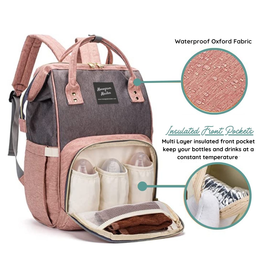 Pink/Grey Solid Diaper Bag Backpack