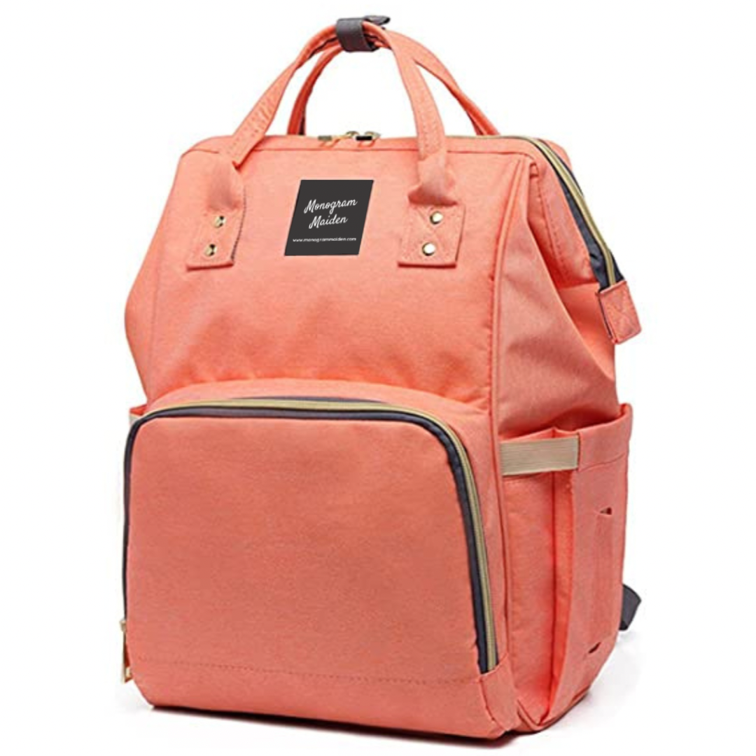 Peach Orange Solid Diaper Bag Backpack